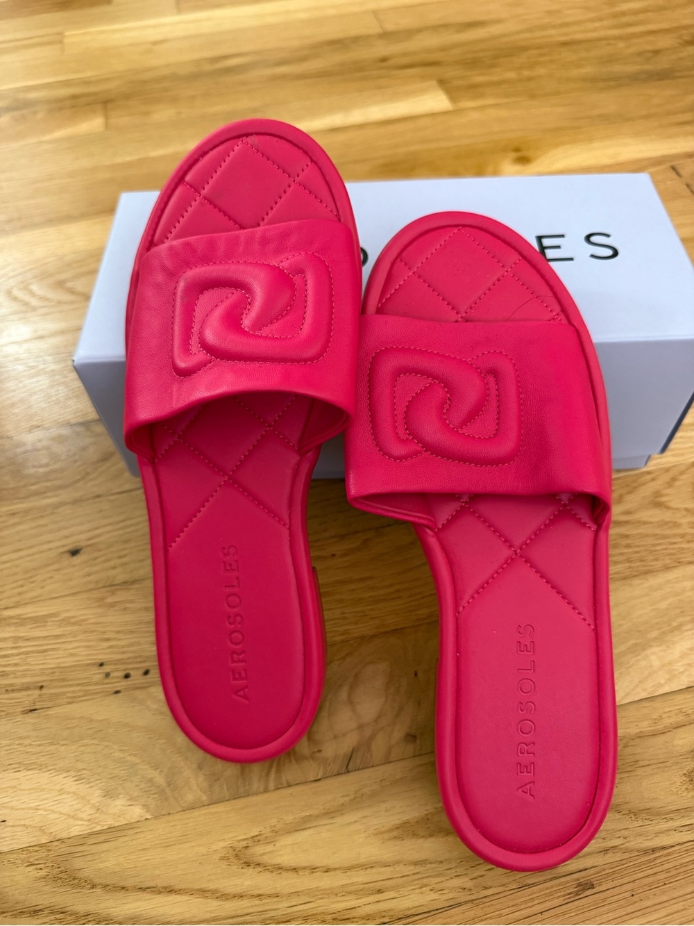 AEROSOLES Hot Pink Quilted Slide Sandals